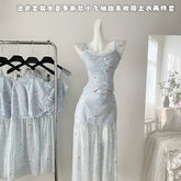 BXOXO - summer inspo Summer New Gentle Style Two-piece Set Women Sweet Little Flying Sleeves Short Tops + High Waist Long Skirt Suit